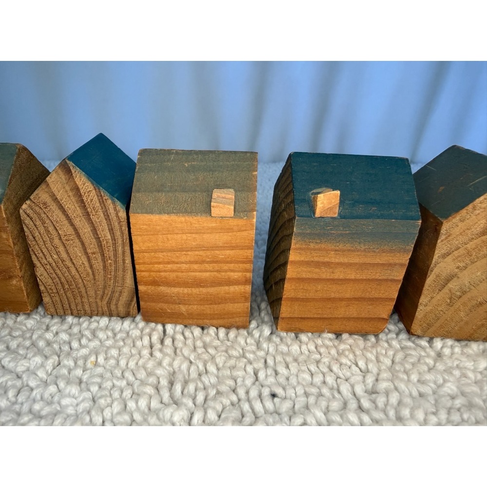 Rustic Wooden Welcome House Blocks Farmhouse Primitive Shelf Decor Set of 7 - Picture 7 of 9